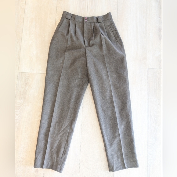 Herman Geist Wool High Pants Pleated Trouser Lined Heather Olive Vintage 12 2439 - Picture 1 of 7